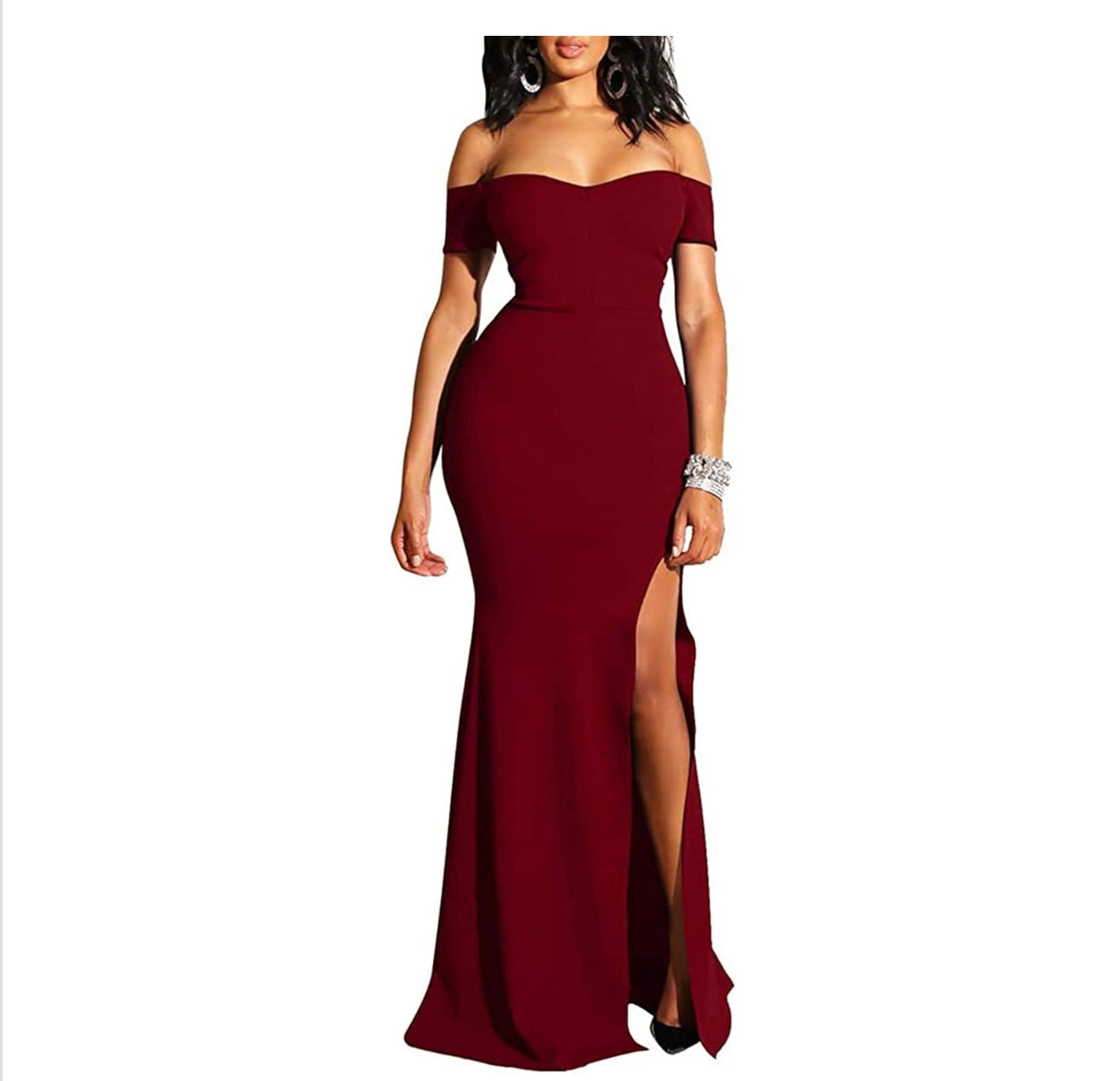 Sexy & Elegant Off-Shoulder High-Slit Evening Gown – designed to turn heads at any special occasion