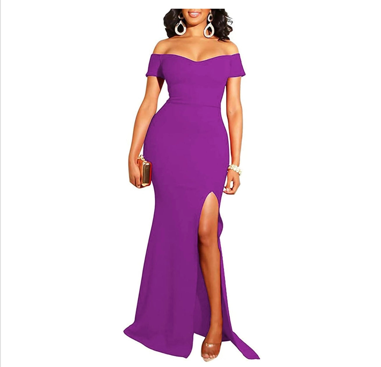 Sexy & Elegant Off-Shoulder High-Slit Evening Gown – designed to turn heads at any special occasion